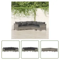 The Living Store 5-tlg. Garten-Lounge-Set mit Kissen Grau Poly Rattan - Grau
