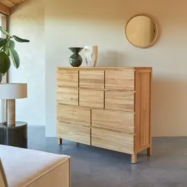 Tikamoon Highboard 10 Schubladen Teak  aus massivem Holz  beige