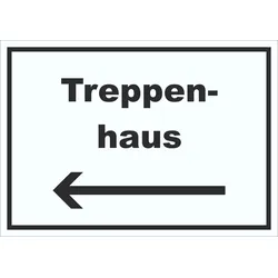 Treppenhaus Schild mit Text und Richtungspfeil links Stufen steigen waagerecht A3 (297x420mm)