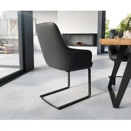 DeLife Freischwinger Zelia-Flex mit Armlehnen Echt-Leder Schwarz Freischwinger flach Schwarz Taschenfederkern,