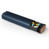 Robuste und praktische Pillendose 7 Tage,Großes Fach Pillenbox 7 Tage,Tablettenbox 7 Tage für unterwegs,Hochwertige,stilvolle Aluminium und Holz Medikamentenbox (Mattes Blau)
