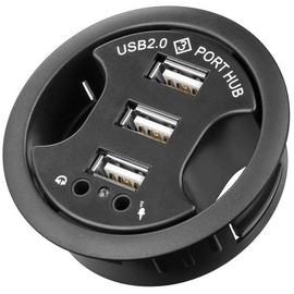 goobay 93894, USB 2.0 Hi-Speed Einbau-HUB/Verteiler + Audio - Schwarz