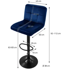 ML-Design Barhocker 2Er Set aus Samt Blau Gepolsterter Barstuhl mit Rückenlehne