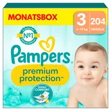 Pampers Pampers® Windeln Monatsbox premium protectionTM Größe Gr.3 (6-10 kg) für Babys und Kleinkinder (4-18 Monate), 204 St.