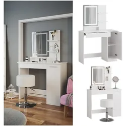 Vicco Schminktisch Frisiertisch Schminkkommode Julia Weiß LED-Spiegel Hocker 90x138 cm modern Schlafzimmer Kommode Schublade Ablage Aufbewahrung Kosmetiktisch Schminkkonsole Make-Up-Tisch