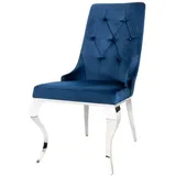 Esszimmerstuhl Samt Metall mit Griff Blau Silber Barock Chesterfield Stuhl
