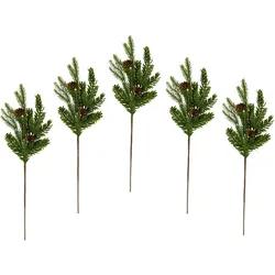 Winterliche Kunstpflanze I.GE.A. "Kunstzweig, künstlicher Zweig, Weihnachtsdeko", grün, B:18cm H:48cm T:6cm, Kunststoff, Kunstpflanzen, mit echten Zapfen, 5er Set, grün, natur