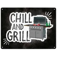 speecheese Chill and grill Metallschild XXL mit Elektrogrill Motiv