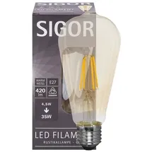 Sigor LED-Filament-Lampe Edison-Form goldfarben E27, 2400K