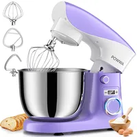 Küchenmaschine, POWWA 5 L Leise Rührmaschine Knetmaschine, 10+1 Geschwindigkeit Teigmaschine, Teigknetmaschine mit 3 Zubehör und Schüssel aus Edelstahl (Purple White)