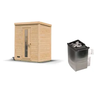 Karibu Gartensauna Saunahaus Hytti 0 naturbelassen Energiesparende Saunatür 9 kW Ofen integr. Steuerung