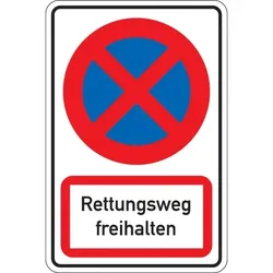 Schild I Kombischild Parkverbot - Rettungsweg freihalten, Aluminium RA0, reflektierend, 600x900mm, DIN 67520