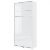 Schrankbett Bed Concept, Wandklappbett mit Lattenrost, V-Bett, Wandbett Bettschrank - 90x200 cm - Weiß/Weiß Hochglanz