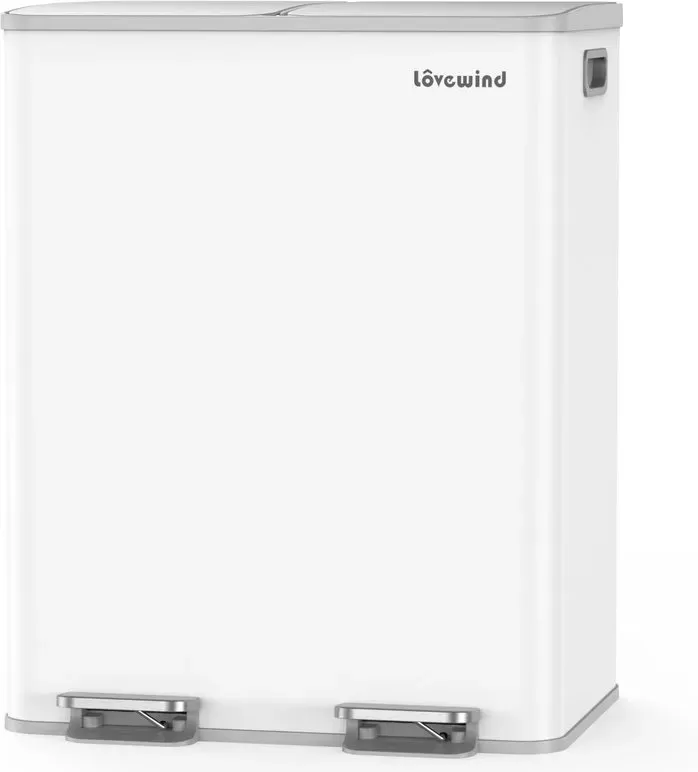 Küchen-Mülleimer, 60 L (2 x 30 L) Edelstahl Mülleimer und Recyclingbehälter Kombination mit Soft-Close-Deckel, Recycling-Küchenmülleimer mit zwei Fächern, Weiß