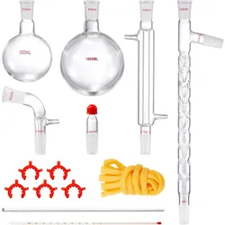 VEVOR Labor-Destillationsset, 3,3-Boro-Laborglas-Destillationsset mit 24- und 40-Verbindungen, 1000-ml-Destillationsgeräte-Set für Ätherische Öle, 14-teiliges Set mit Glaswaren