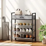 4-stufiges Schuhregal, Flurregal Für Bis Zu 9 Paar Schuhe, Spanplatte, Metall, Grau