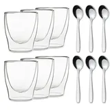 Feelino DUOS doppelwandiges Glas 200 ml Thermofunktion inkl. Edelstahl-Löffel Transparent