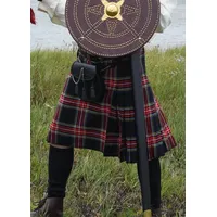 Battle Merchant Wikinger-Kostüm Schottenrock, 8 Yard Kilt,Black Stewart Tartan blau|gelb|rot|schwarz XXXL | XXXL