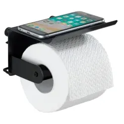 WENKO Toilettenpapierhalter mit Ablage Classic Plus, Rostschutz, Handlicher Toilettenpapier-Rollenhalter ideal für Badezimmer und Gäste-WC, 1 Stück