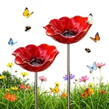 TETGSET Blumen Gartenstecker VogelträNke, 2026 Neu Metall Blumen Gartenstecker, BienenträNke, Schmetterlinge Insekten Tränke für Den Garten, VogelträNke Futterschale Rasen & Balkon (Rot *2)