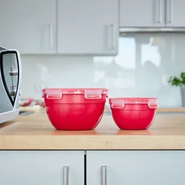 Emsa CLIP & MICRO Mikrowellendose rund Lunchbox, Frischhaltedose, Kunststoff, rot,