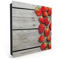 Primedeco Schlüsselkasten Magnetpinnwand mit Glasfront Erdbeeren auf Holz (1 St) rot