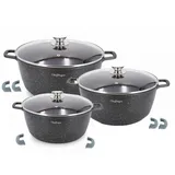 6-tlg. Kochtopfset 24-28-32CM Topf Induktion Alu Guss Pfanne Schwarz