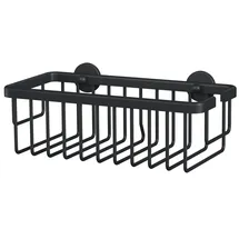 Tesa ALUXX BLACK Duschablage zur Wandmontage ohne Bohren, schwarz matt - einstöckig und extra tief - für Bäder im Industrial Style und moderne Badezimmer - mit Klebelösung - 92 mm x 250 mm x 125 mm