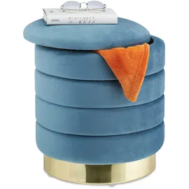 Relaxdays Samthocker mit Stauraum 39 x 40 x 39 cm Petrol/Gold
