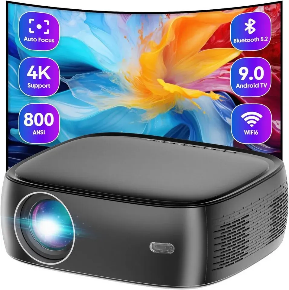XJ-HOME Full HD, 4K Heimkino Autofokus/Trapezkorrektur, 5G WiFi Bluetooth Portabler Projektor (25000 lm, 25000:1, 1920*1080 px, Kompatibel mit Smartphone/Laptop/TV Stick/HDMI) schwarz