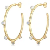 ELLI PREMIUM Paar Creolen Creolen Labradorit Weiß 925 Sterling Silber vergoldet silberfarben