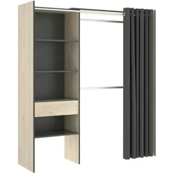 Dmora Kleiderschrank Wetterhorn, Rahmen für begehbaren Kleiderschrank mit Vorhang, offene Garderobe, 160 x 50 x 205 cm, Eiche und Anthrazit