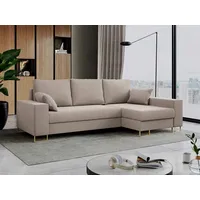 MKS MEBLE Ecksofa - L-Form Sofa mit Schlaffunktion - Wohnlandschaft L Form, Ecksofa mit Schlaffunktion und Bettkasten, Schlafsofa mit Bettkasten, Couch mit Schlaffunktion - Beige Dorian