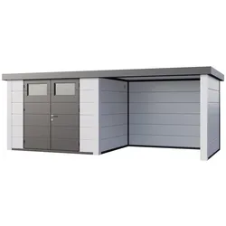 Telluria Metallgerätehaus Classico 3024 mit Lounge Anbau-Lounge-Anbau rechts-weiß/weiß