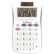 Lexibook - 8-stelliger Taschenrechner - Grund- und Speicherfunktion - Weiche Silikonschlüssel für Büro, Schule, Zuhause - Solar & Batterien - Weiß/Grau - C208