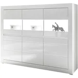 furn.design Highboard "Nobile" weiß Hochglanz und Stone Design grau 164 x 131 cm