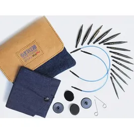 KnitPro Set austauschbare Rundstricknadeln Indigo Wood Short, 3,00 mm - 6,00 mm