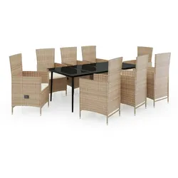 vidaXL 9-tlg. Garten-Essgruppe mit Auflagen Beige