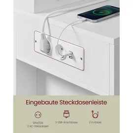 VASAGLE Schminktisch mit LED-Beleuchtung, Frisiertisch mit Spiegel, Schmuckschrank, Steckdosenleiste,modern