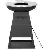 Bali OUTDOORS 3-in-1 Plancha, Grill und Feuerstelle- schwarz - Ø 58.5x H83cm- runde Teppanyaki Grillplatte aus Edelstahl - Holzkohlegrill - Schwarz