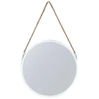 Levandeo Spiegel 40cm Rund Weiß Metall Jute Wandspiegel Flurspiegel