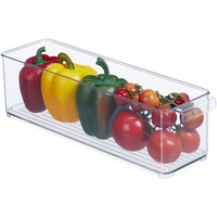 Relaxdays Kühlschrank Organizer, Aufbewahrung von Lebensmitteln, HxBxT: 10x36,5x10 cm, Küchenbox mit Griff, transparent
