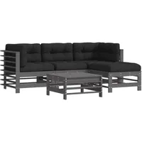 vidaXL 5-tlg Garten-Lounge-Set mit Kissen Grau Massivholz Modell 3