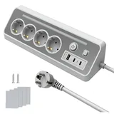 KS Mehrfachsteckdose mit Schalter,4-Fach Steckdosenleiste mit USB Und LED-Nachtlicht Tischsteckdose Edelstahlfrontplat Ecksteckdose, überspannungsschutz Steckerleiste für Küche (1,5m)