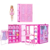 Barbie Traumkleiderschrank Spielzeug, Spielset mit blonder Modepuppe, Moden und Accessoires, knapp 1 m breit mit mehr als 25 Teilen, 3 vollständige Looks, HXD58