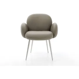 DeLife Esszimmerstuhl Nube-Flex mit Armlehnen Echt-Leder Schlamm 4-Fuß konisch Edelstahl Taschenfederkern, Esszimmerstühle