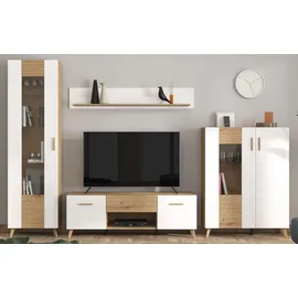 Home Affaire Wohnzimmer-Set HOME AFFAIRE "Bretagna Wohnwand, Mediawand, Anbauwand, TV-Wand, Breite 302 cm", beige, B:301,5cm H:202,5cm T:41,5cm, Glas, Hartfaserplatte, Holzwerkstoff, Kunststoff, MDF, Metall, Kastenmöbel-Sets, Set besteht aus 2 Vitrinen, TV-Board und 