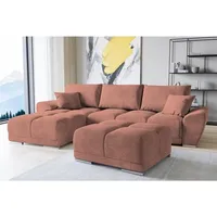 Set Velvet Ecksofa in L-Form 289 x 189 cm + Polsterhocker, Sofa mit Schlaffunktion, Fußhocker, Schlafsofa mit Bettkasten, Sitzpouf Farbe: Rosa - Rosa