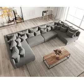 DeLife Wohnlandschaft Clovis XL Grau Flachgewebe Modulsofa
