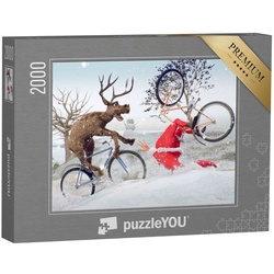 puzzleYOU Puzzle Digitale Kunst: Fahrradunfall vom Weihnachtsmann, 2000 Puzzleteile, puzzleYOU-Kollektionen Weihnachten